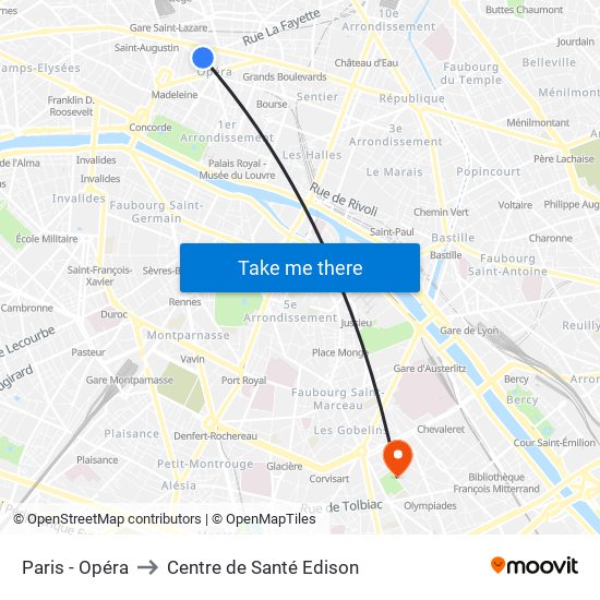 Paris - Opéra to Centre de Santé Edison map