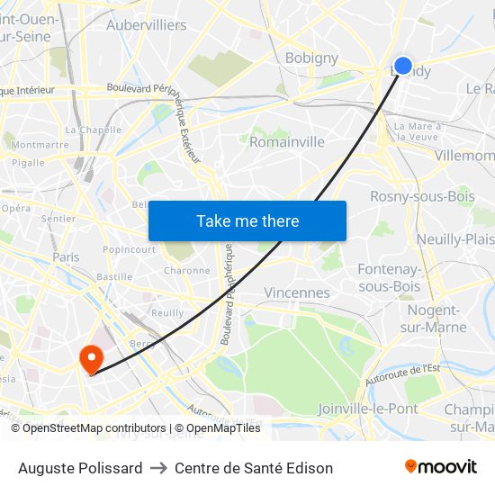 Auguste Polissard to Centre de Santé Edison map