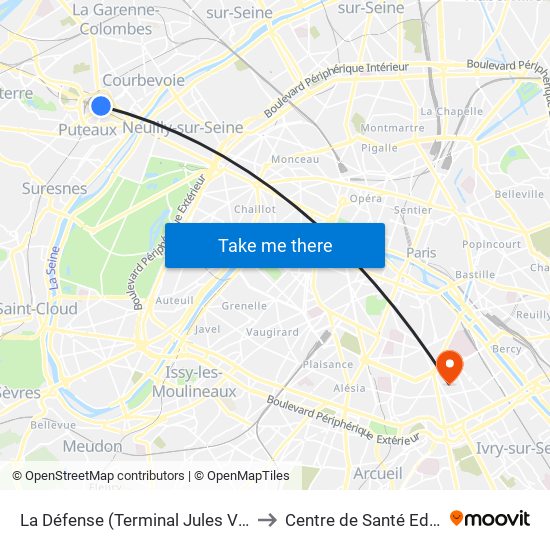 La Défense (Terminal Jules Verne) to Centre de Santé Edison map