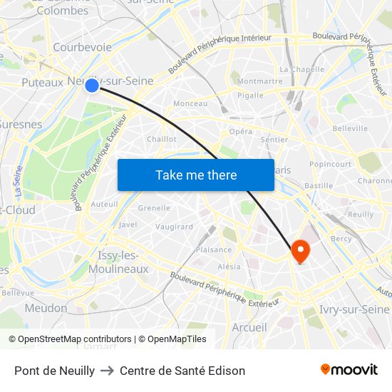 Pont de Neuilly to Centre de Santé Edison map