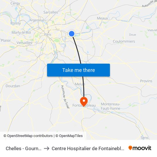Chelles - Gournay to Centre Hospitalier de Fontainebleau map