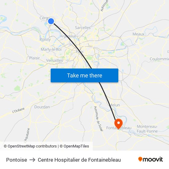Pontoise to Centre Hospitalier de Fontainebleau map