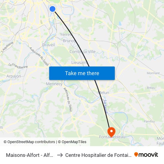 Maisons-Alfort - Alfortville to Centre Hospitalier de Fontainebleau map