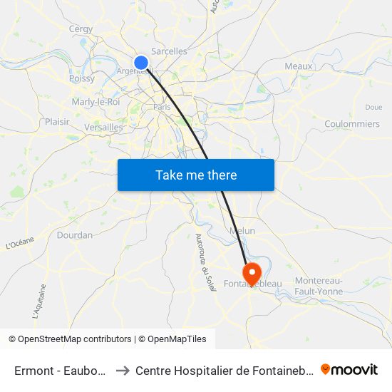 Ermont - Eaubonne to Centre Hospitalier de Fontainebleau map