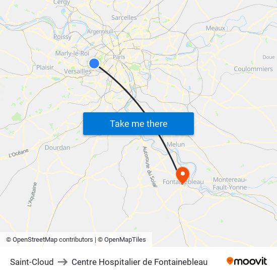 Saint-Cloud to Centre Hospitalier de Fontainebleau map