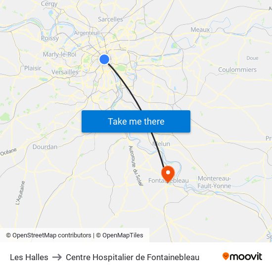 Les Halles to Centre Hospitalier de Fontainebleau map