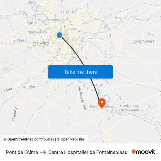 Pont de L'Alma to Centre Hospitalier de Fontainebleau map