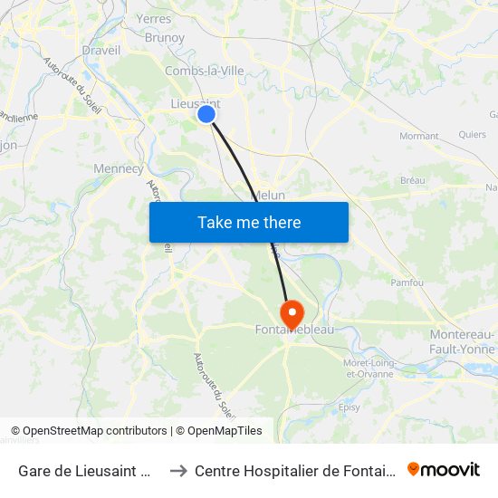 Gare de Lieusaint Moissy to Centre Hospitalier de Fontainebleau map