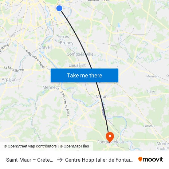 Saint-Maur – Créteil RER to Centre Hospitalier de Fontainebleau map