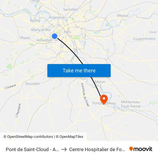 Pont de Saint-Cloud - Albert Kahn to Centre Hospitalier de Fontainebleau map