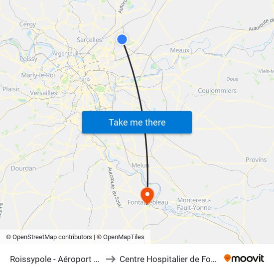 Roissypole - Aéroport Cdg1 (D1) to Centre Hospitalier de Fontainebleau map
