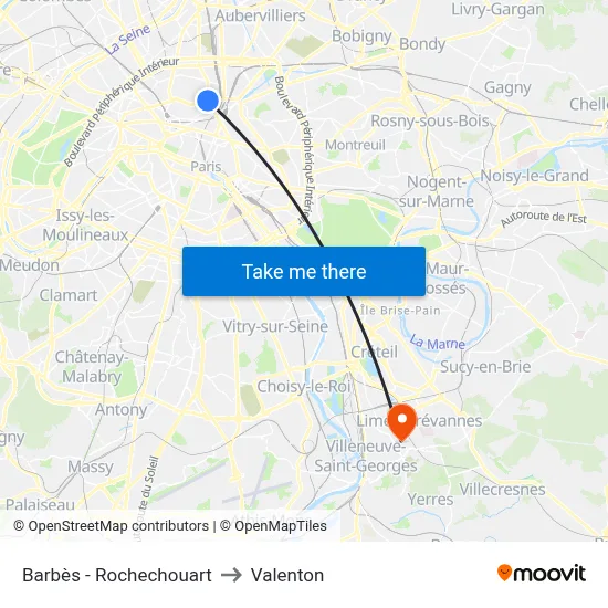 Barbès - Rochechouart to Valenton map