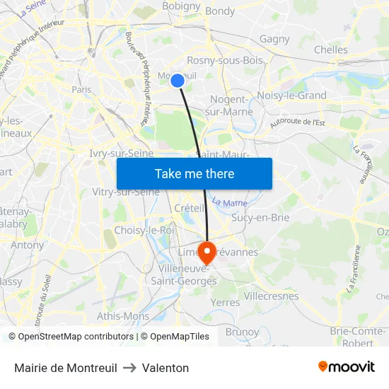 Mairie de Montreuil to Valenton map