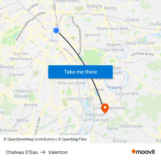Chateau D'Eau to Valenton map