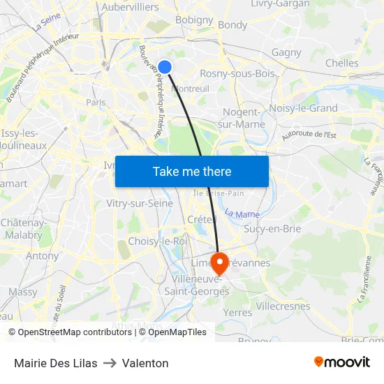 Mairie Des Lilas to Valenton map
