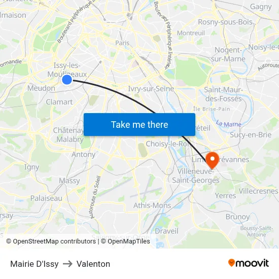 Mairie D'Issy to Valenton map