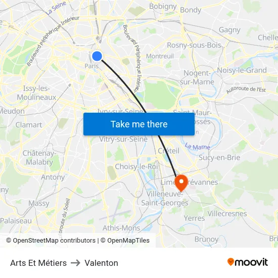 Arts Et Métiers to Valenton map