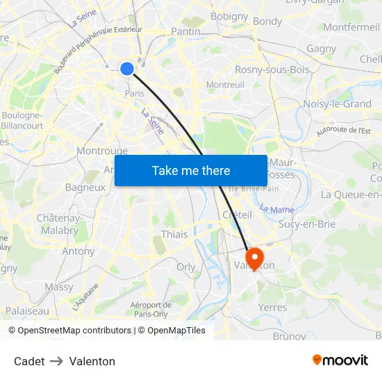 Cadet to Valenton map