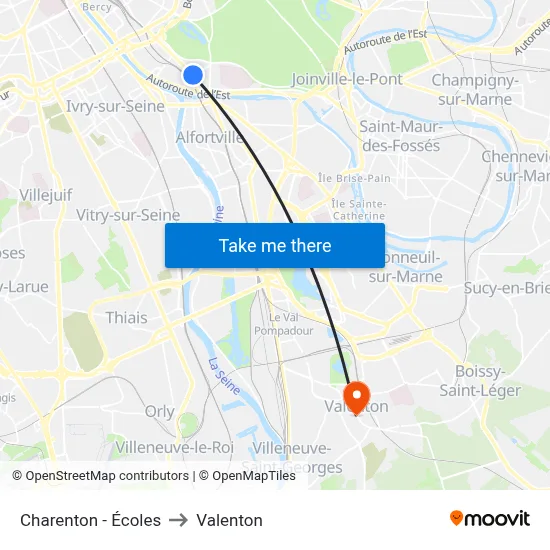 Charenton - Écoles to Valenton map