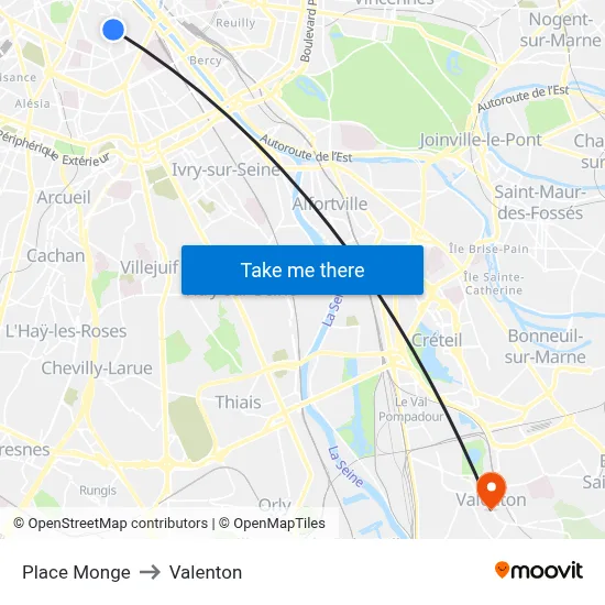 Place Monge to Valenton map