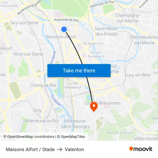 Maisons Alfort / Stade to Valenton map