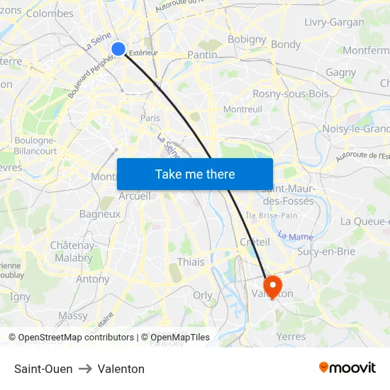 Saint-Ouen to Valenton map