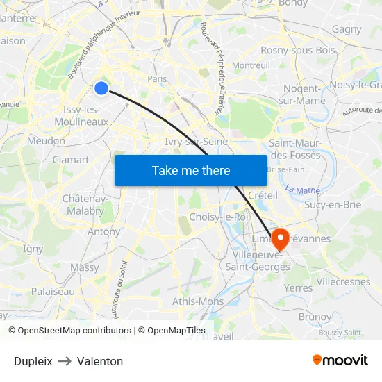 Dupleix to Valenton map