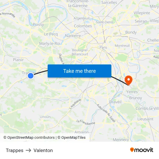 Trappes to Valenton map
