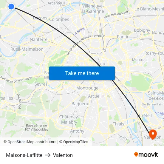 Maisons-Laffitte to Valenton map