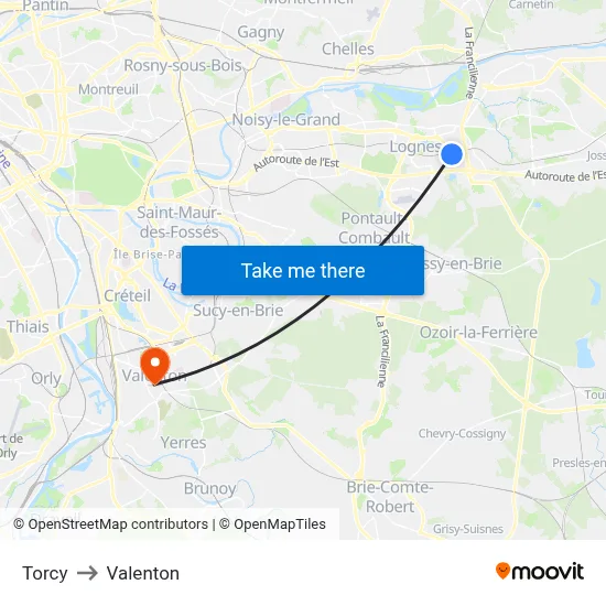 Torcy to Valenton map