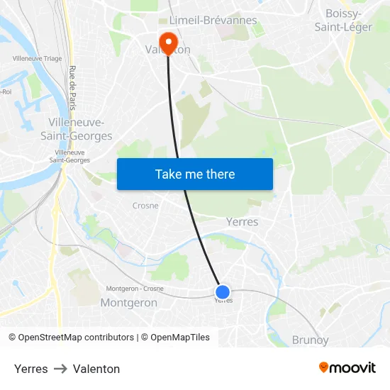 Yerres to Valenton map