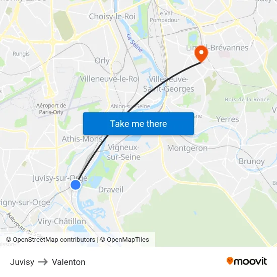 Juvisy to Valenton map