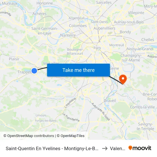 Saint-Quentin En Yvelines - Montigny-Le-Bretonneux to Valenton map