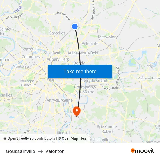 Goussainville to Valenton map