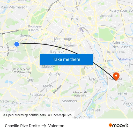 Chaville Rive Droite to Valenton map