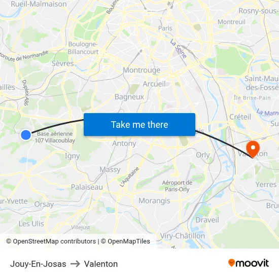 Jouy-En-Josas to Valenton map