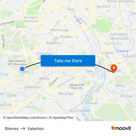 Bièvres to Valenton map