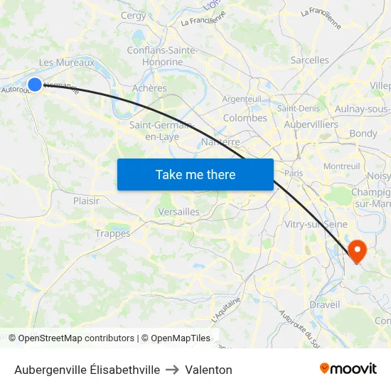 Aubergenville Élisabethville to Valenton map