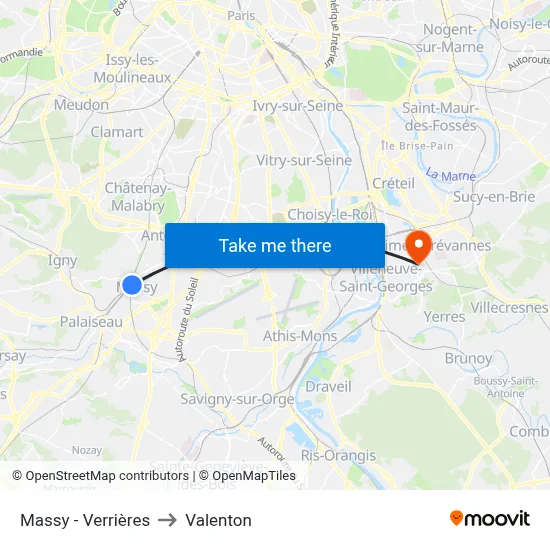 Massy - Verrières to Valenton map