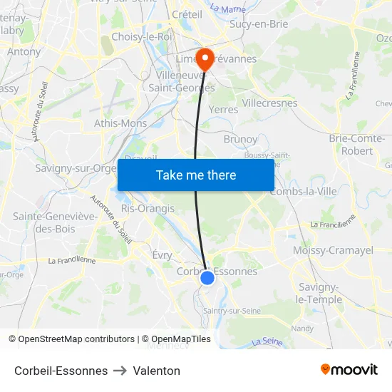 Corbeil-Essonnes to Valenton map