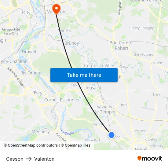 Cesson to Valenton map
