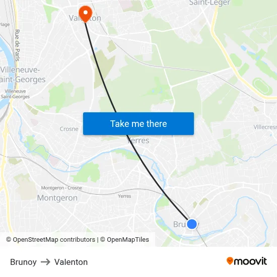 Brunoy to Valenton map