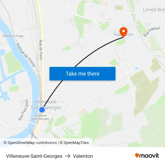 Villeneuve-Saint-Georges to Valenton map