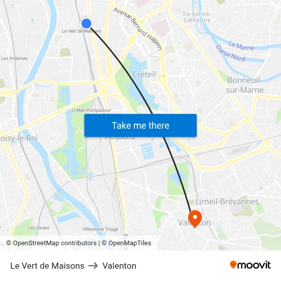 Le Vert de Maisons to Valenton map