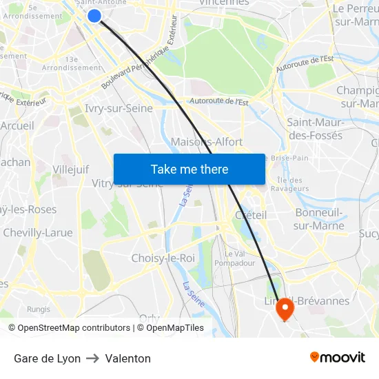 Gare de Lyon to Valenton map