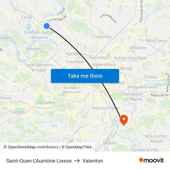 Saint-Ouen-L'Aumône Liesse to Valenton map