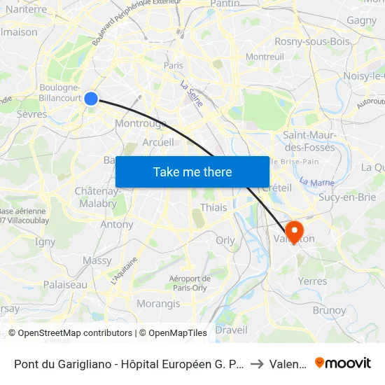 Pont du Garigliano - Hôpital Européen G. Pompidou to Valenton map
