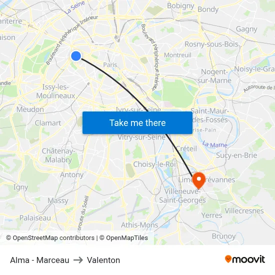 Alma - Marceau to Valenton map