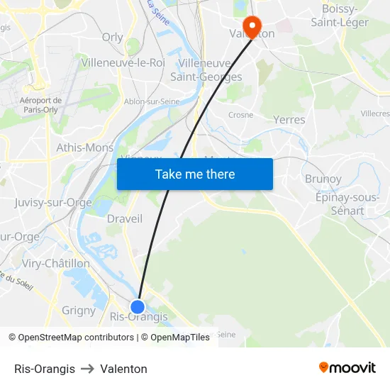 Ris-Orangis to Valenton map