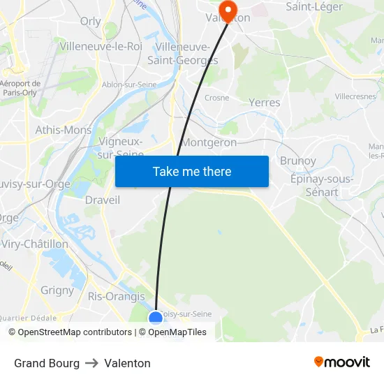 Grand Bourg to Valenton map